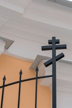 Orthodox Cross On The Iron Gates Of The Cathedral.