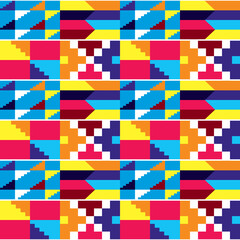 Wall Mural - African Kente dress style geometric seamless vector pattern, inspired by nwentoma designs from Ghana - vibrant repetitive textile or fabric print
