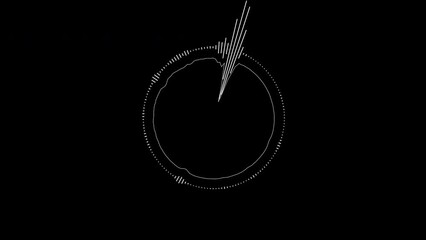 Poster - Animated white sound spectrum with bands in a circle on a black background. Animated round equalizer. Sound animation. Visualization of a sound graphic element. 4k.	
