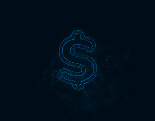 Poster - Dollar symbol icon with glitch art effect. Connected lines with dots. Illustration