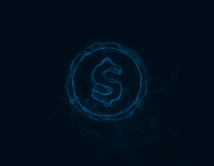 Poster - Dollar symbol icon with plexus effect. Connected lines with dots. Illustration