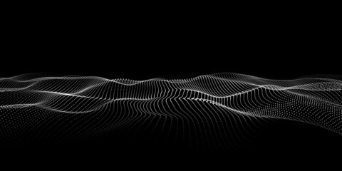 Poster - wave of moving dots on an abstract dark background. 3d vector illustration.