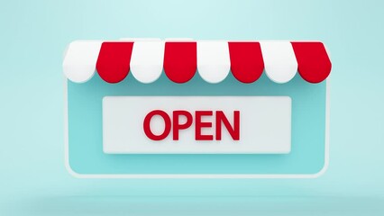 Poster - Opening an online store. Sign on the screen of a mobile phone. Minimal modern motion design. Abstract animation.