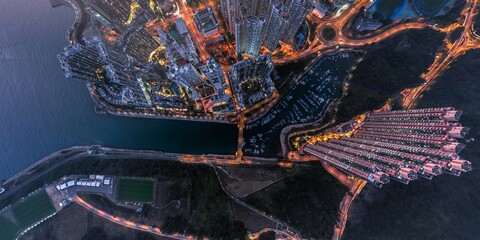 Fototapete - Panorama aerial view of Hong Kong City - Tseung Kwan O