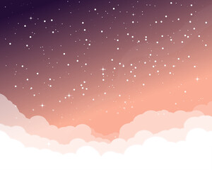 Wall Mural - starry sky with clouds. rising sun colors high in the sky. light night sky with shiny white stars an