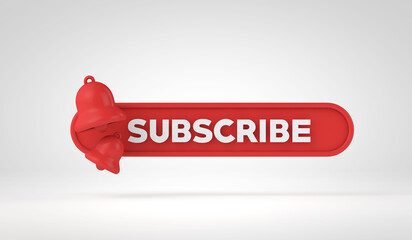Wall Mural - Subscribe button banner with bell. Subscribe to a video channel or social media account. 3D Rendering