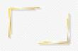 © Roman - Golden double frame elements. Gold angles border on transparent background with shadow. Rectangle dual corners with glow shine and light effect. Vector illustration.