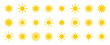 Sun icon set. Solar icons isolated on white background. Sunrise, sunset or sun shine sign collection. Vector illustration.