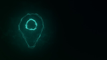 Fototapete - GPS location pointer icon with glitch art effect. Connected lines with dots. Illustration