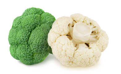 Wall Mural - Composition with fresh whole cauliflower with broccoli isolated on a white background.