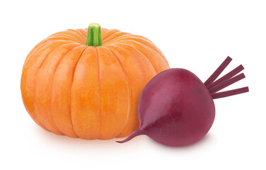 Wall Mural - Vegetable composition: red beet and pumpkin on a white background.