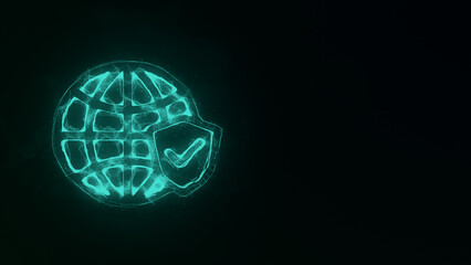 Poster - earth globe and shield with checkmark icon with plexus effect. connected lines with dots. illustrati