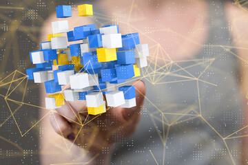 digital cyberspace with particles and digital data network connections concept.