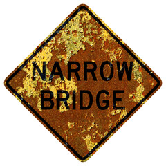 Wall Mural - Old rusty American road sign - Narrow Bridge