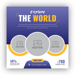 Wall Mural - holiday package social media post template for travel agency