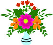 Bouquet of flowers made of orhidea, lilias and nutans in vase on white background