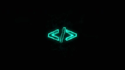 Fototapete - Coding code html programming language icon with plexus effect. Connected lines with dots. Lines plexus