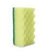 Yellow cleaning sponge with abrasive green scourer isolated on white