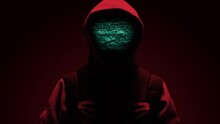 Computer hacker with hoodie. Computer abstract digital code at the background. Darknet fraud and cryptocurrency bitcoin concept. Cybersecurity and data protection in social network