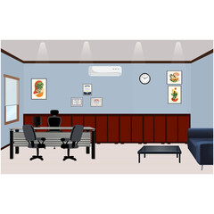 Well decorated manager office with furniture. Flat vector illustration. 