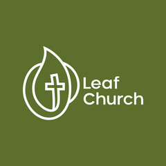 Christian cross leaf church line outline logo design Premium