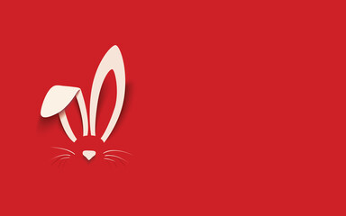 Wall Mural - Happy Easter greeting card with white paper cut Easter Bunny isolated on a red background,vector illustration