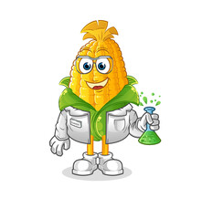 Sticker - corn scientist character. cartoon mascot vector