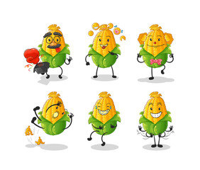 Sticker - corn comedy set character. cartoon mascot vector