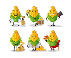 corn rich group character. cartoon mascot vector