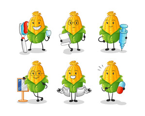 Canvas Print - corn doctor group character. cartoon mascot vector