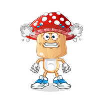 Red Mushroom Head Cartoon Very Angry Mascot. Cartoon Vector
