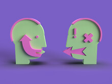 Positive Listening And Understanding And Angry Person, Talking Heads 3d Illustration