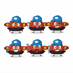 Wall Mural - mechanic red chinese hat cute mascot character with pliers