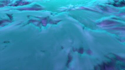 Poster - Dynamic foggy flow with wavy gradient 3d render on surface. Futuristic sea with digital tide and sprawling surf. Geometric clouds of coral clusters on water surface.