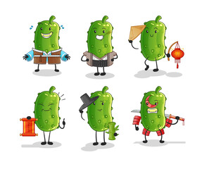 Wall Mural - cucumber asian culture set . cartoon mascot vector