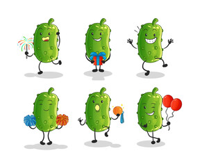 Sticker - cucumber celebration set character. cartoon mascot vector