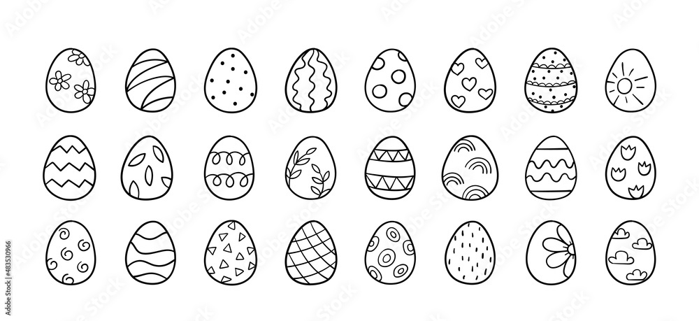Set hand drawn easter eggs. Doodle sketch. Vector linear illustration ...