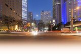 Fototapeta  - 都庁　東京　見上げた都庁　東京都庁　夜景　ブルーのライトアップ