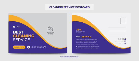 Cleaning Service Postcard Template. Creative Modern Cleaning Services Agency Postcard