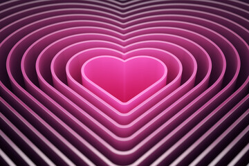 Fototapete - 3D render background of smooth lines in the shape of a heart from purple to dark with dof 