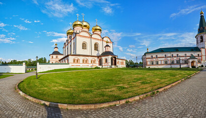 Panorama of two beautiful churches in summer