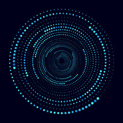 Poster - Blue halfrone dots in circle as abstract dynamic background.