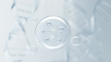 Wall Mural - molecule inside bubble, cosmetic essence, liquid drop on a science background