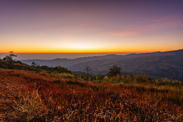 Wall Mural - beautiful landscape with mountain on sunrise