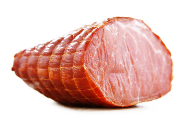 Wall Mural - Piece of smoked ham isolated on white. Meatworks product