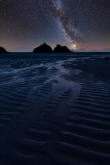Wall Mural - absolutely beautiful landscape images of holywell bay beach in cornwall uk during golden hojur sunse