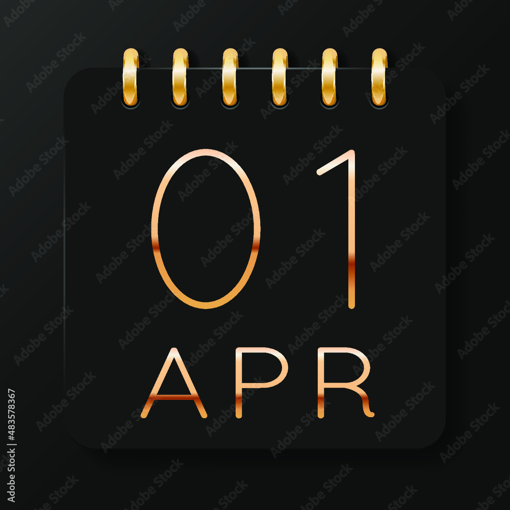 01 day of the month. April. Luxury calendar daily icon. Date day week ...