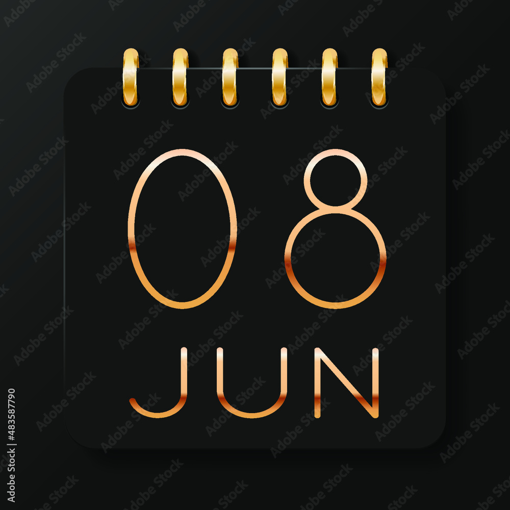 08 day of the month. June. Luxury calendar daily icon. Date day week ...