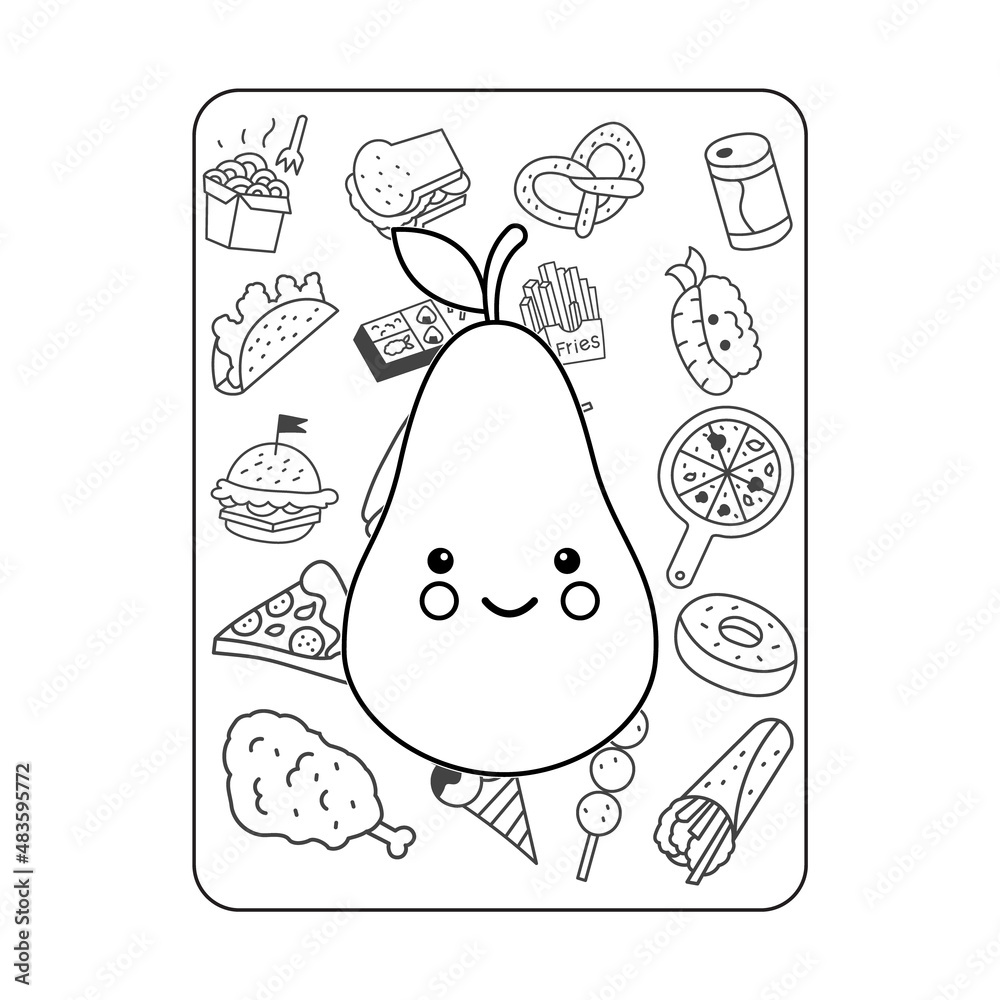 Cute kawaii coloring page for kids. Cartoon vector characters. Black ...