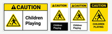 Caution Children Playing Vector Sign. Yellow Triangle Symbol.